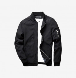 Slim Men's Solid Hooded Bomber Black Jacket