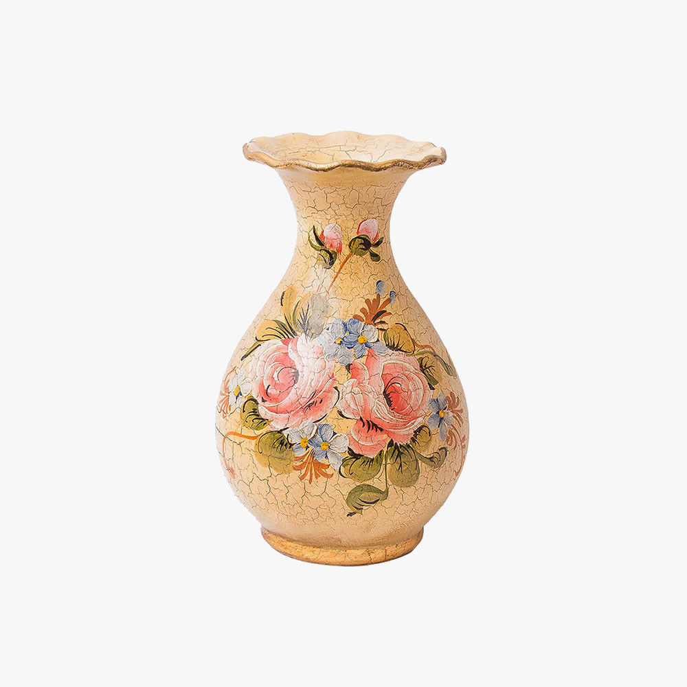 Vintage Intricate Stoneware Vase, Handpainted Ceramic