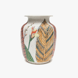 Vintage Intricate Stoneware Vase, Handpainted Ceramic