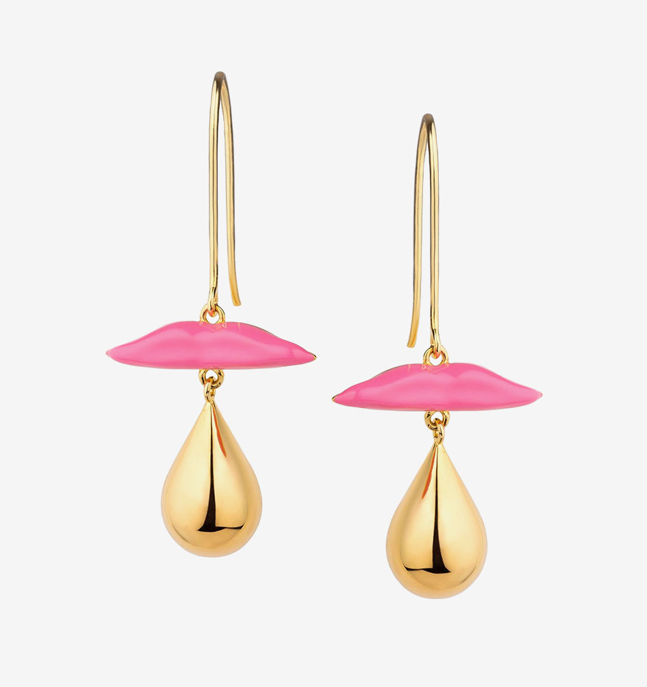 Eshvi London Lips Pink Earrings Gold