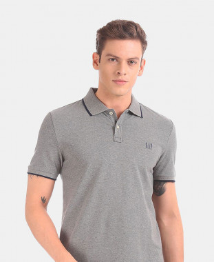 Grey Solid Polo T-shirt
